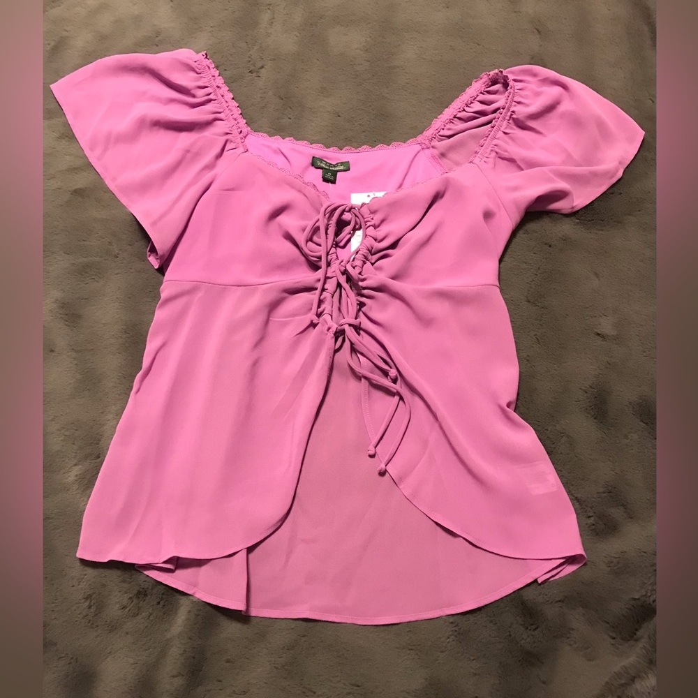 Wild fable NWT flutter sleeve purple lace-up blouse XS